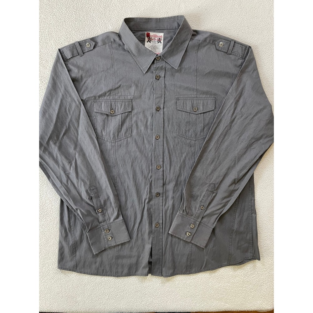 Beyond the Limit Mens 4XL Button Down Shirt Gray Epaulette Utility Long Sleeve